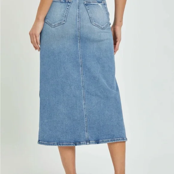 HIDDEN in Peyton Denim Midi Skirt With Side Slit (S) NEW - Picture 2 of 10
